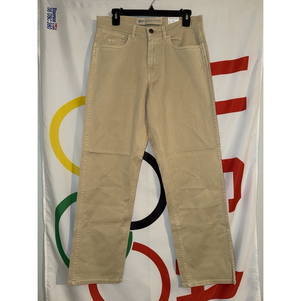 NWT Coastal Cotton Stretch Twill Five Pocket Chino Khaki Pants 30x30